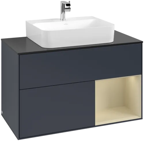VILLEROY BOCH Toaletní skříňka Finion, s osvětlením, 2 výsuvy, 1000 x 603 x 501 mm, Midnight Blue Matt Lacquer / Silk Grey Matt Lacquer / Glass Black Matt #F122HJHG