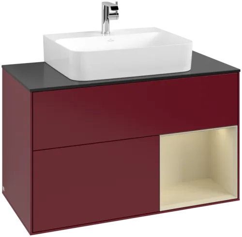 VILLEROY BOCH Toaletní skříňka Finion, s osvětlením, 2 výsuvy, 1000 x 603 x 501 mm, Peony Matt Lacquer / Silk Grey Matt Lacquer / Glass Black Matt #F122HJHB