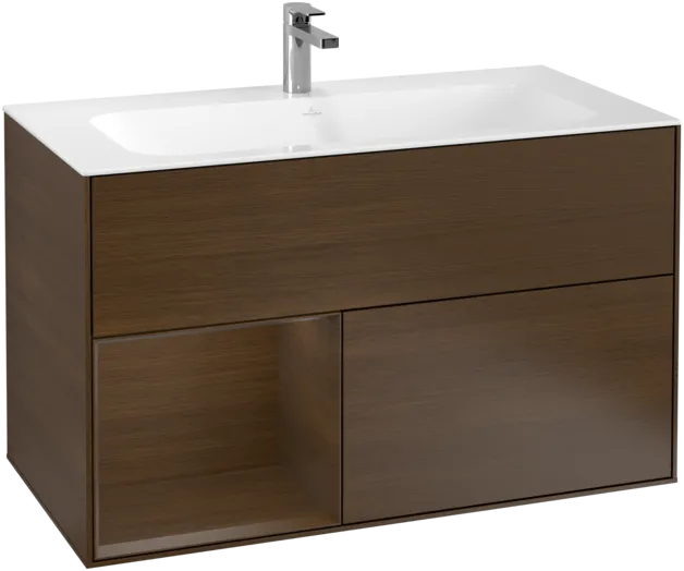VILLEROY BOCH Toaletní stolek Finion, s osvětlením, 2 výsuvy, 996 x 591 x 498 mm, ořechová dýha / ořechová dýha #F030GNGN