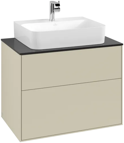 VILLEROY BOCH Toaletní skříňka Finion, 2 výsuvy, 800 x 603 x 501 mm, hedvábně šedý matný lak / černé matné sklo #F09200HJ