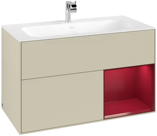VILLEROY BOCH Toaletní skříňka Finion, s osvětlením, 2 výsuvy, 996 x 591 x 498 mm, Silk Grey Matt Lacquer / Peony Matt Lacquer #F040HBHJ