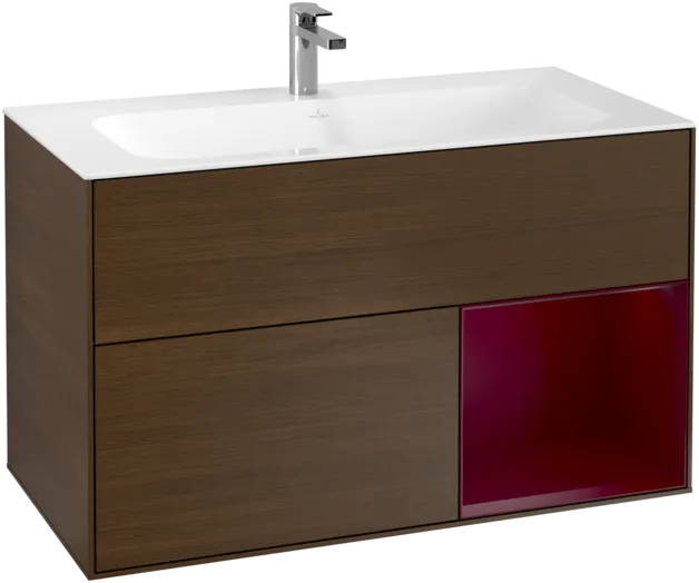 VILLEROY BOCH Toaletní skříňka Finion, s osvětlením, 2 výsuvy, 996 x 591 x 498 mm, ořechová dýha / matný lak Peony #F040HBGN
