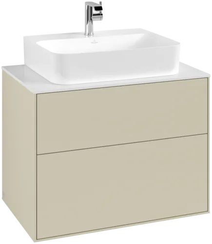 VILLEROY BOCH Toaletní skříňka Finion, 2 výsuvy, 800 x 603 x 501 mm, hedvábně šedý matný lak / sklo bílé matné #F09100HJ