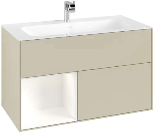 VILLEROY BOCH Toaletní skříňka Finion, s osvětlením, 2 výsuvy, 996 x 591 x 498 mm, hedvábně šedý matný lak / bílý matný lak #F030MTHJ