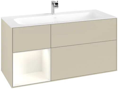 VILLEROY BOCH Toaletní skříňka Finion, s osvětlením, 3 výsuvy, 1196 x 591 x 498 mm, hedvábně šedý matný lak / lesklý bílý lak #F060GFHJ