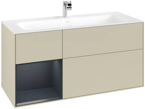 VILLEROY BOCH Toaletní skříňka Finion, s osvětlením, 3 zásuvky, 1196 x 591 x 498 mm, hedvábně šedý matný lak / půlnočně modrý matný lak #F060HGHJ