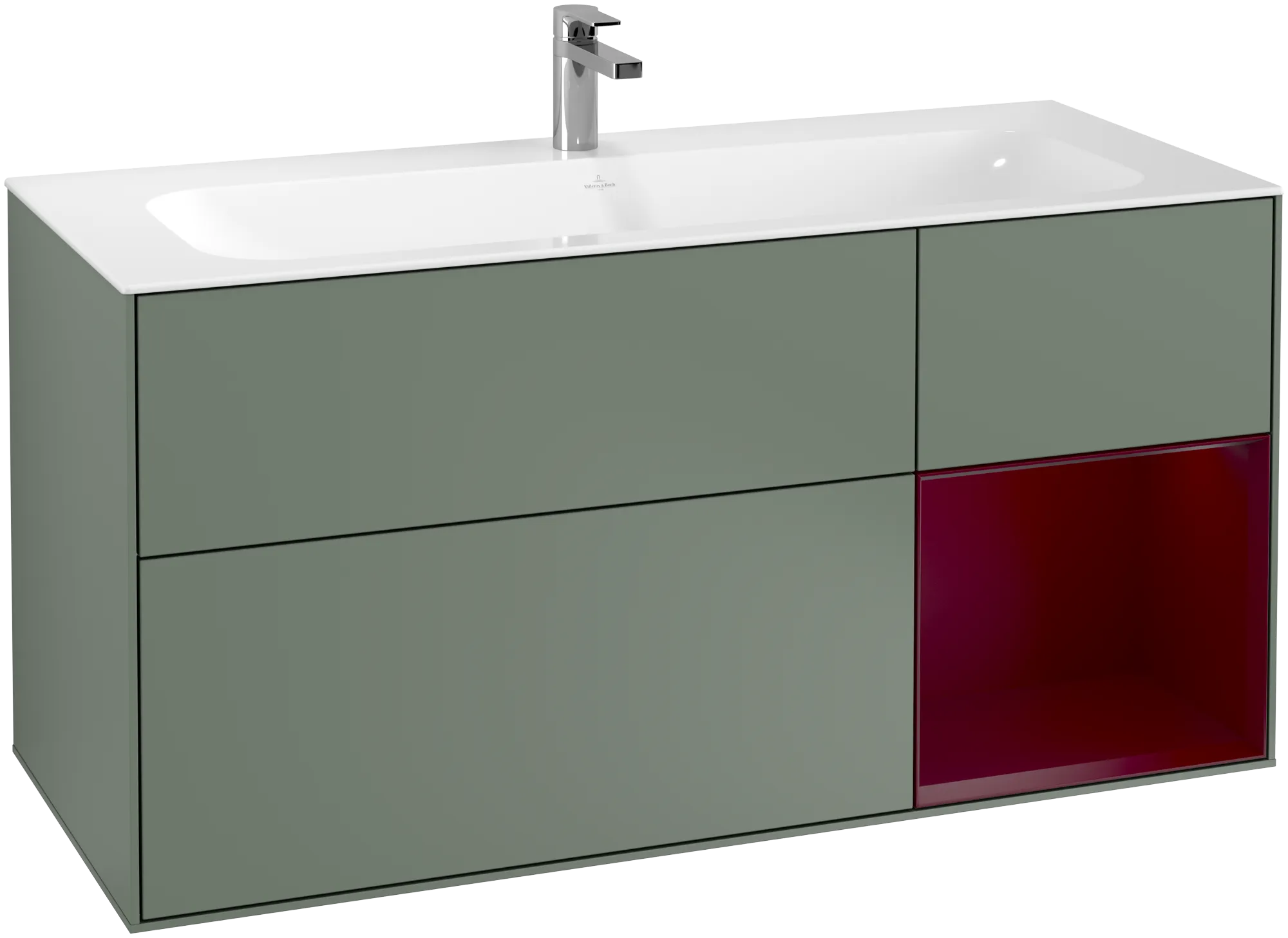 VILLEROY BOCH Toaletní skříňka Finion, s osvětlením, 3 výsuvy, 1196 x 591 x 498 mm, olivový matný lak / pivoňkový matný lak #F070HBGM