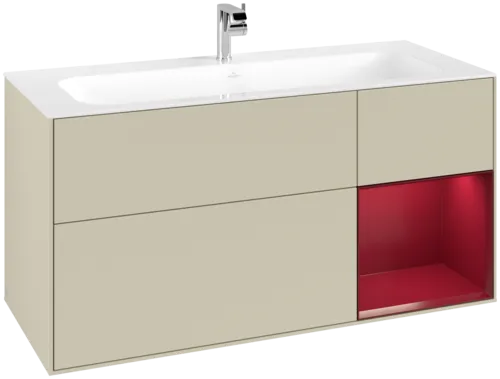 VILLEROY BOCH Toaletní skříňka Finion, s osvětlením, 3 výsuvy, 1196 x 591 x 498 mm, Silk Grey Matt Lacquer / Peony Matt Lacquer #F070HBHJ