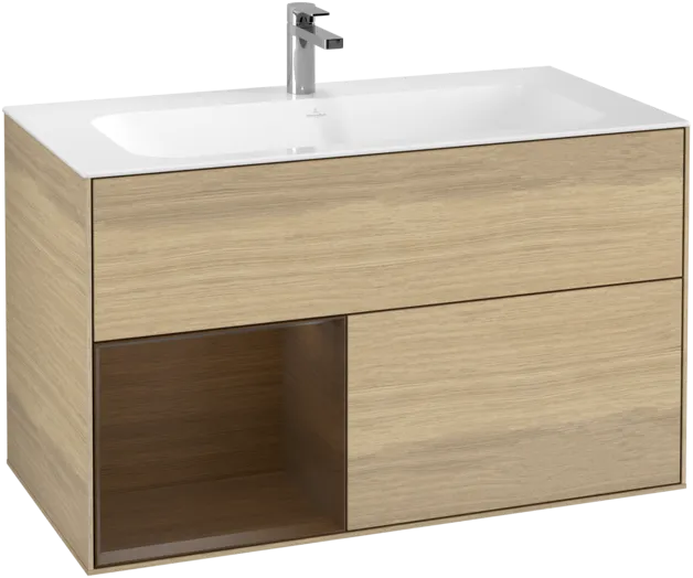 VILLEROY BOCH Toaletní skříňka Finion, s osvětlením, 2 výsuvy, 996 x 591 x 498 mm, dubová dýha / ořechová dýha #F030GNPC