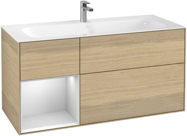 VILLEROY BOCH Toaletní skříňka Finion, s osvětlením, 3 výsuvy, 1196 x 591 x 498 mm, dubová dýha / bílý matný lak #F060MTPC