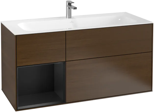 VILLEROY BOCH Toaletní skříňka Finion, s osvětlením, 3 výsuvy, 1196 x 591 x 498 mm, ořechová dýha / černý matný lak #F060PDGN