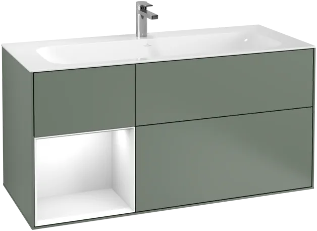 VILLEROY BOCH Toaletní skříňka Finion, s osvětlením, 3 výsuvy, 1196 x 591 x 498 mm, olivový matný lak / lesklý bílý lak #F060GFGM
