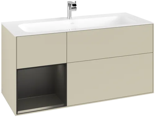 VILLEROY BOCH Toaletní skříňka Finion, s osvětlením, 3 výsuvy, 1196 x 591 x 498 mm, hedvábně šedý matný lak / černý matný lak #F060PDHJ