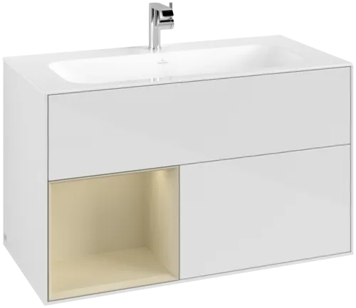 VILLEROY BOCH Toaletní skříňka Finion, s osvětlením, 2 výsuvy, 996 x 591 x 498 mm, lesklý bílý lak / hedvábně šedý matný lak #F030HJGF