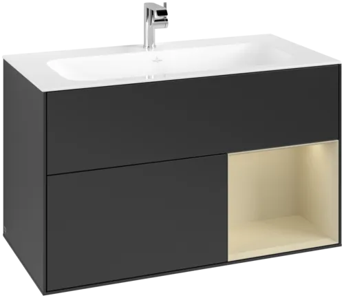 VILLEROY BOCH Toaletní skříňka Finion, s osvětlením, 2 výsuvy, 996 x 591 x 498 mm, černý matný lak / hedvábně šedý matný lak #F040HJPD
