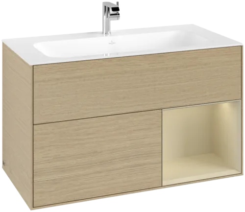 VILLEROY BOCH Toaletní skříňka Finion, s osvětlením, 2 výsuvy, 996 x 591 x 498 mm, dubová dýha / hedvábně šedý matný lak #F040HJPC