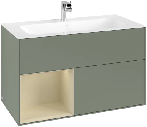 VILLEROY BOCH Toaletní skříňka Finion, s osvětlením, 2 výsuvy, 996 x 591 x 498 mm, olivový matný lak / hedvábně šedý matný lak #F030HJGM
