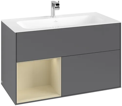 VILLEROY BOCH Toaletní skříňka Finion, s osvětlením, 2 výsuvy, 996 x 591 x 498 mm, antracitový matný lak / hedvábně šedý matný lak #F030HJGK
