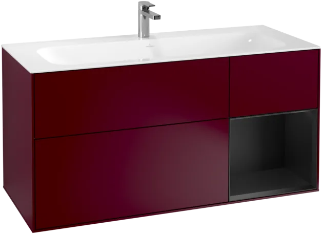 VILLEROY BOCH Toaletní skříňka Finion, s osvětlením, 3 výsuvy, 1196 x 591 x 498 mm, matný lak Peony / černý matný lak #F070PDHB