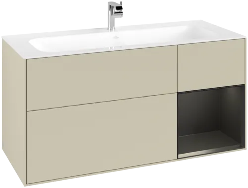 VILLEROY BOCH Toaletní skříňka Finion, s osvětlením, 3 výsuvy, 1196 x 591 x 498 mm, hedvábně šedý matný lak / černý matný lak #F070PDHJ