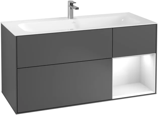 VILLEROY BOCH Toaletní skříňka Finion, s osvětlením, 3 výsuvy, 1196 x 591 x 498 mm, antracitový matný lak / lesklý bílý lak #F070GFGK
