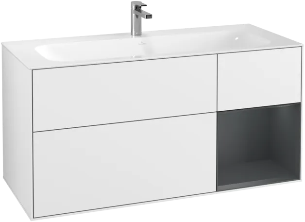 VILLEROY BOCH Toaletní skříňka Finion, s osvětlením, 3 výsuvy, 1196 x 591 x 498 mm, lesklý bílý lak / půlnočně modrý matný lak #F070HGGF