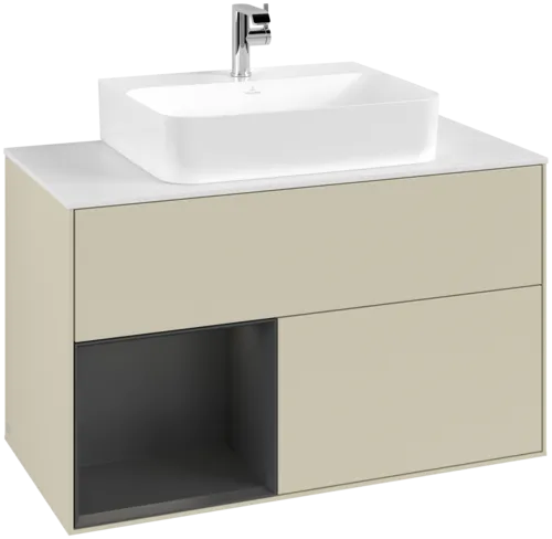 VILLEROY BOCH Toaletní skříňka Finion, s osvětlením, 2 výsuvy, 1000 x 603 x 501 mm, Silk Grey Matt Lacquer / Silk Grey Matt Lacquer / Glass White Matt #F111HJHJ