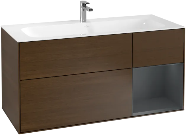 VILLEROY BOCH Toaletní skříňka Finion, s osvětlením, 3 výsuvy, 1196 x 591 x 498 mm, ořechová dýha / půlnočně modrý matný lak #F070HGGN