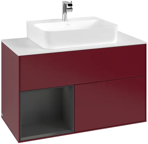 VILLEROY BOCH Toaletní skříňka Finion, s osvětlením, 2 výsuvy, 1000 x 603 x 501 mm, Peony Matt Lacquer / Silk Grey Matt Lacquer / Glass White Matt #F111HJHB