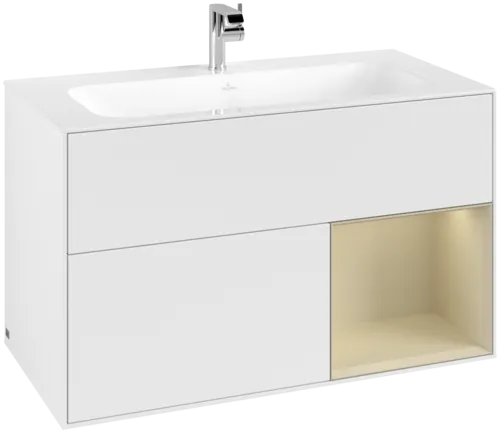 VILLEROY BOCH Toaletní skříňka Finion, s osvětlením, 2 výsuvy, 996 x 591 x 498 mm, bílý matný lak / hedvábně šedý matný lak #F040HJMT