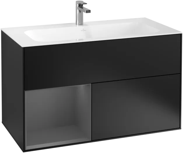 VILLEROY BOCH Toaletní skříňka Finion, s osvětlením, 2 výsuvy, 996 x 591 x 498 mm, černý matný lak / antracitový matný lak #F030GKPD