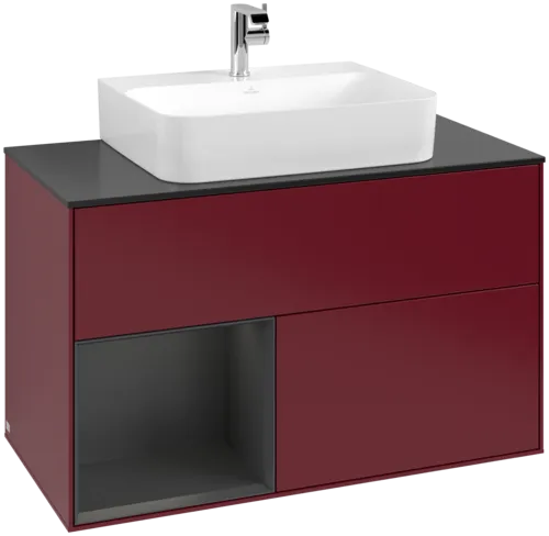 VILLEROY BOCH Toaletní skříňka Finion, s osvětlením, 2 výsuvy, 1000 x 603 x 501 mm, Peony Matt Lacquer / Silk Grey Matt Lacquer / Glass Black Matt #F112HJHB