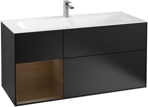 VILLEROY BOCH Toaletní skříňka Finion, s osvětlením, 3 výsuvy, 1196 x 591 x 498 mm, černý matný lak / ořechová dýha #F060GNPD