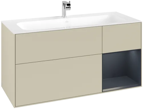 VILLEROY BOCH Toaletní skříňka Finion, s osvětlením, 3 zásuvky, 1196 x 591 x 498 mm, hedvábně šedý matný lak / půlnočně modrý matný lak #F070HGHJ