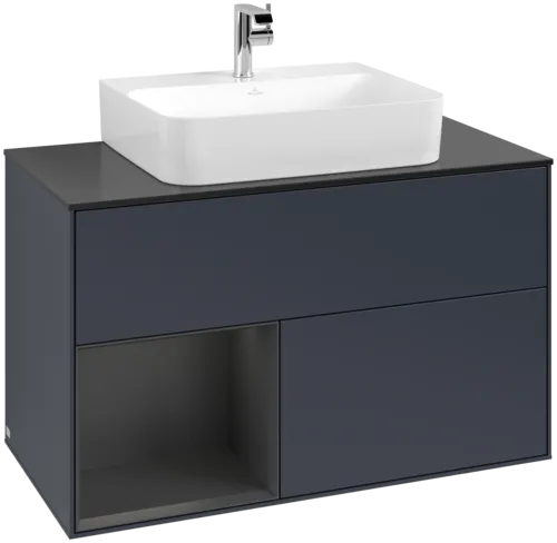VILLEROY BOCH Toaletní skříňka Finion, s osvětlením, 2 výsuvy, 1000 x 603 x 501 mm, Midnight Blue Matt Lacquer / Silk Grey Matt Lacquer / Glass Black Matt #F112HJHG