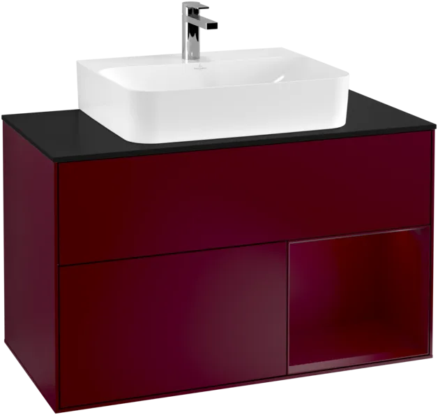 VILLEROY BOCH Toaletní skříňka Finion, s osvětlením, 2 výsuvy, 1000 x 603 x 501 mm, Peony Matt Lacquer / Peony Matt Lacquer / Glass Black Matt #F122HBHB