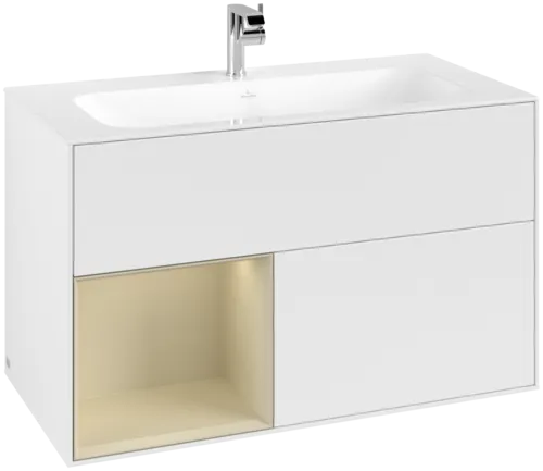 VILLEROY BOCH Toaletní skříňka Finion, s osvětlením, 2 výsuvy, 996 x 591 x 498 mm, bílý matný lak / hedvábně šedý matný lak #F030HJMT