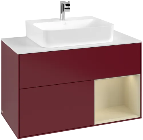 VILLEROY BOCH Toaletní skříňka Finion, s osvětlením, 2 výsuvy, 1000 x 603 x 501 mm, Peony Matt Lacquer / Silk Grey Matt Lacquer / Glass White Matt #F121HJHB
