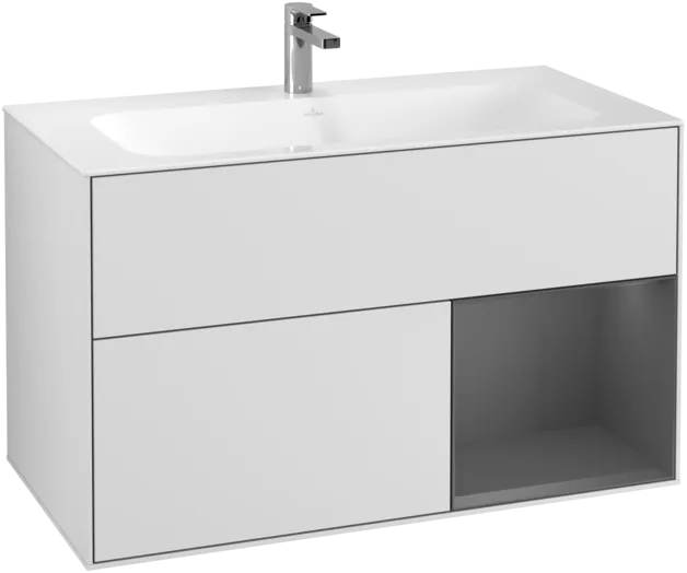 VILLEROY BOCH Toaletní skříňka Finion, s osvětlením, 2 výsuvy, 996 x 591 x 498 mm, bílý matný lak / antracitový matný lak #F040GKMT