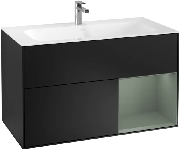VILLEROY BOCH Toaletní skříňka Finion, s osvětlením, 2 výsuvy, 996 x 591 x 498 mm, černý matný lak / olivový matný lak #F040GMPD
