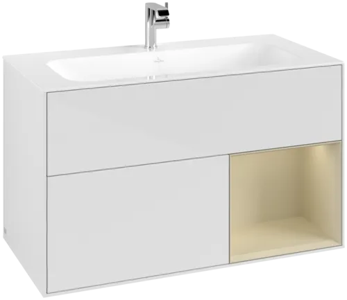 VILLEROY BOCH Toaletní skříňka Finion, s osvětlením, 2 výsuvy, 996 x 591 x 498 mm, lesklý bílý lak / hedvábně šedý matný lak #F040HJGF