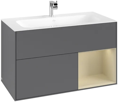 VILLEROY BOCH Toaletní skříňka Finion, s osvětlením, 2 výsuvy, 996 x 591 x 498 mm, antracitový matný lak / hedvábně šedý matný lak #F040HJGK