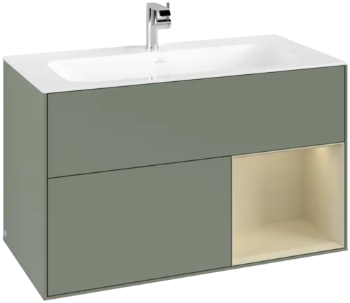 VILLEROY BOCH Toaletní skříňka Finion, s osvětlením, 2 výsuvy, 996 x 591 x 498 mm, olivový matný lak / hedvábně šedý matný lak #F040HJGM