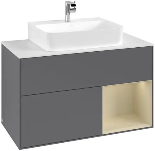 VILLEROY BOCH Toaletní skříňka Finion, s osvětlením, 2 výsuvy, 1000 x 603 x 501 mm, antracit matný lak / hedvábně šedý matný lak / sklo bílé matné #F121HJGK