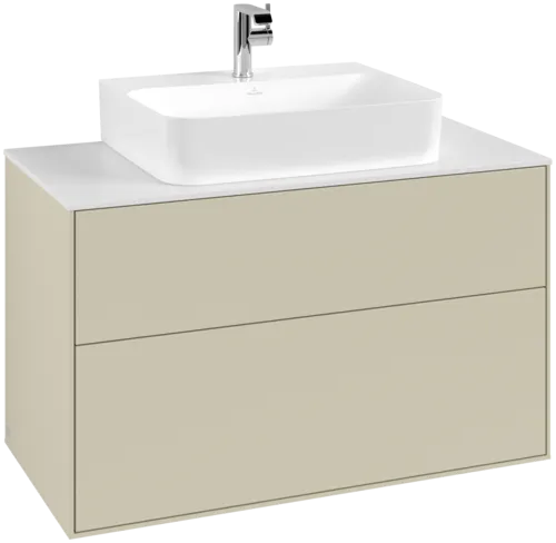 VILLEROY BOCH Toaletní skříňka Finion, 2 výsuvy, 1000 x 603 x 501 mm, hedvábně šedý matný lak / sklo bílé matné #F10100HJ