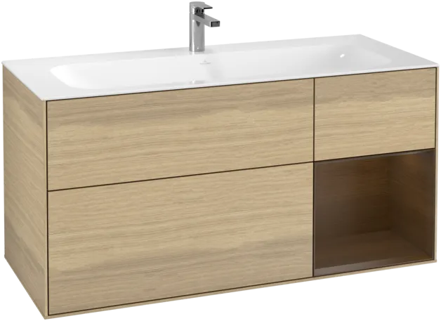 VILLEROY BOCH Toaletní skříňka Finion, s osvětlením, 3 výsuvy, 1196 x 591 x 498 mm, dubová dýha / ořechová dýha #F070GNPC
