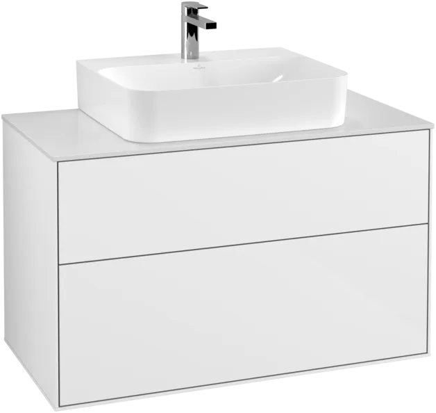 VILLEROY BOCH Toaletní skříňka Finion, 2 výsuvy, 1000 x 603 x 501 mm, lesklý bílý lak / sklo bílé matné #F10100GF