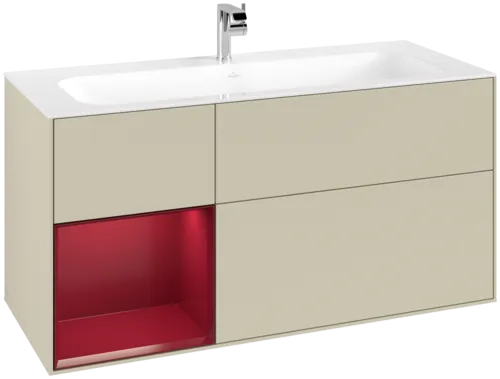 VILLEROY BOCH Toaletní skříňka Finion, s osvětlením, 3 výsuvy, 1196 x 591 x 498 mm, Silk Grey Matt Lacquer / Peony Matt Lacquer #F060HBHJ