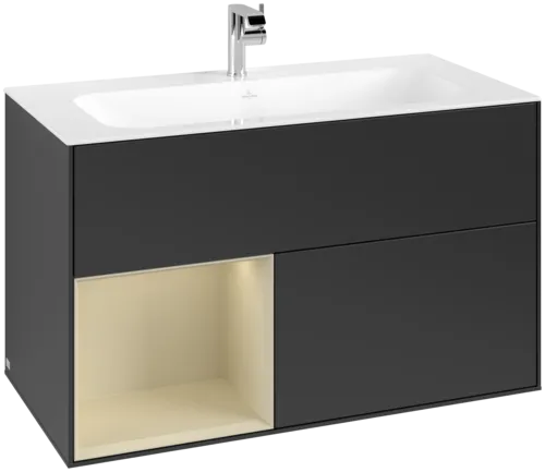 VILLEROY BOCH Toaletní skříňka Finion, s osvětlením, 2 výsuvy, 996 x 591 x 498 mm, černý matný lak / hedvábně šedý matný lak #F030HJPD