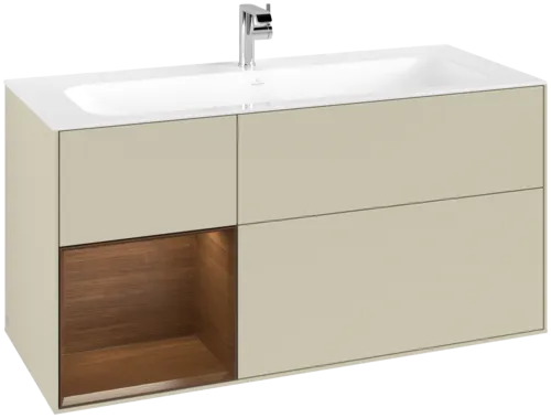 VILLEROY BOCH Toaletní skříňka Finion, s osvětlením, 3 výsuvy, 1196 x 591 x 498 mm, hedvábně šedý matný lak / ořechová dýha #F060GNHJ